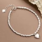 Heart Sterling Silver Faux Pearl Bracelet 1 Pc - Silver & White - One Size