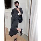 Side-slit Puff-sleeve Loose Maxi Dress Dark Gray - One Size