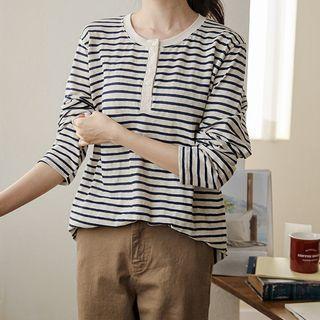 Round Neck Stripe Henley