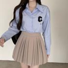 Lettering Shirt / Pleated Mini A-line Skirt