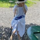 Puff-sleeve Square-neck Shirred A-line Dress