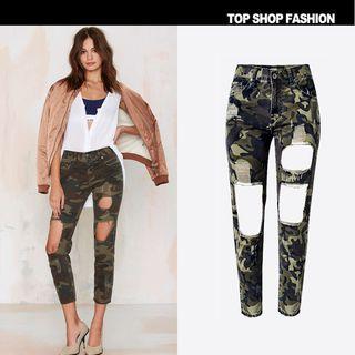 Distressed Camouflage Skinny Jeans