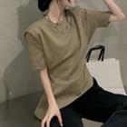 Plaid Padded-shoulder Asymmetrical T-shirt