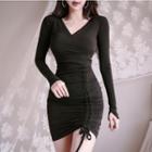 V-neck Long-sleeve Mini Sheath Dress