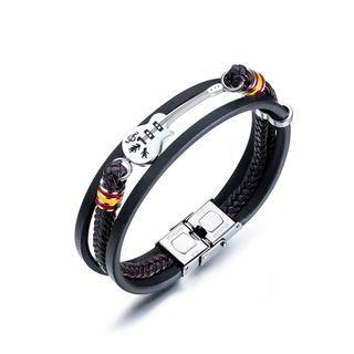 Simple And Fashion 316l Stainless Steel Guitar Leather Multi-layer Bracelet Silver - One Size