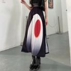 High Waist Printed Slit-side Midi A-line Skirt