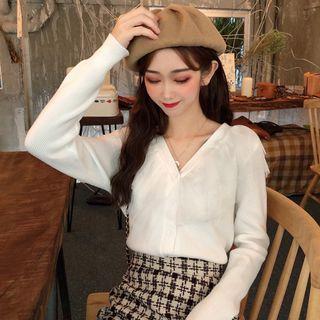 Mesh Ruffle V-neck Cardigan