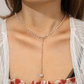 Faux Pearl Pendant Y Necklace C07109 - One Size