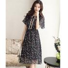 Short-sleeve Lace-up Printed Dress