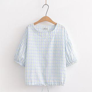 Elbow Sleeve Gingham Top