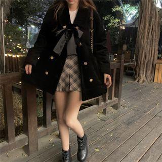 Double-breasted Jacket / Plaid Mini A-line Skirt