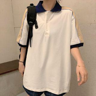 Short-sleeve Contrast Trim Collared T-shirt