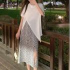 Short-sleeve Side-silt T-shirt / Leopard Print Midi Pencil Skirt