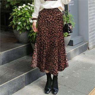 Leopard Velvet Long Mermaid Skirt