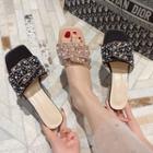 Square-toe Faux Pearl Chunky Heel Slide Sandals