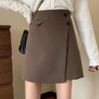 Asymmetric Hem Buttoned Mini Skirt