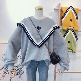 Embroidered Fringed Trim Pullover