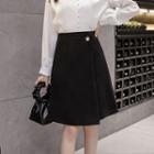 Faux Pearl Buttoned A-line Wrap Skirt