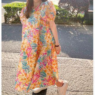 Short-sleeve Printed Dress Print - One Size