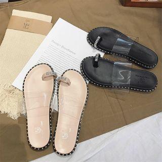 Rhinestone Toe Loop Studded Clear Slippers
