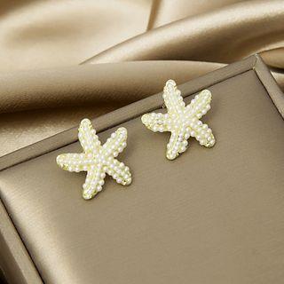 Starfish Faux Pearl Earring E3541 - 1 Pair - Gold - One Size