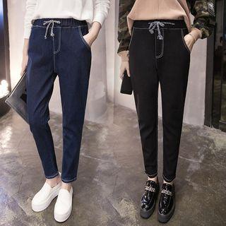 Drawstring Slim Fit Jeans / Wide Leg Denim Shorts