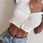 Short-sleeve Buttoned Knit Cropped Top