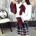 Set: Tie-neck Blouse + Plaid Skirt