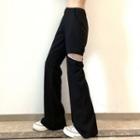 Cut Out Faux Pearl Wide Leg Pants