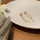 Faux Pearl Fringed Earring 1 Pair - Silver Steel Earring - Gold - One Size
