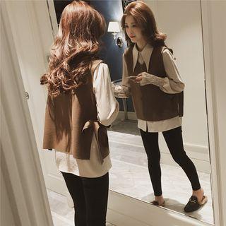 Set: Plain Blouse + Plain Vest