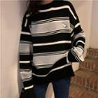 Bear Embroidered Striped Sweater