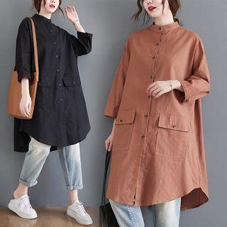 Long-sleeve Band-neck Shirt