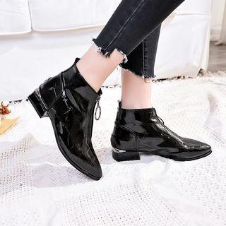 Front Zip Block Heel Ankle Boots