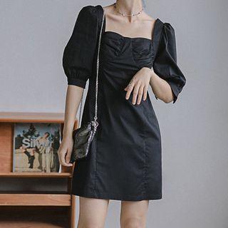 Square-neck Puff Short-sleeve Mini Dress