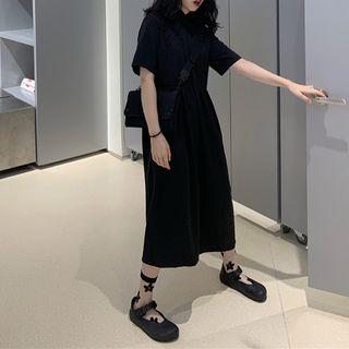 Elbow-sleeve Frog-button Midi Dress As Shown In Figure - One Size