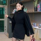 Set: V-neck Cardigan + Turtleneck Knit Top + Mini Skirt