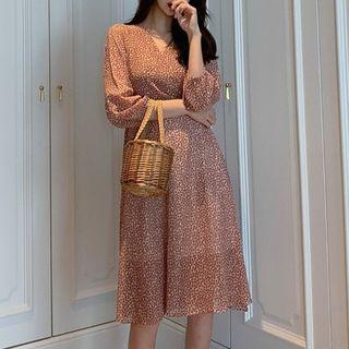 3/4-sleeve Floral A-line Dress As Shown In Figure - One Size