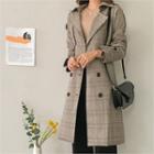 Double-breasted Plaid Long Trench Coat With Sash