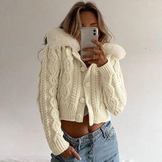 Fluffy Trim Cardigan