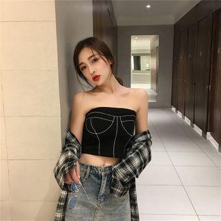 Printed Cropped Tube Top Black - One Size