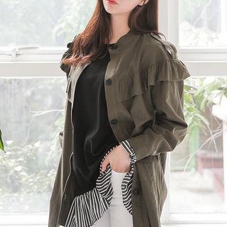 Stand-collar Frilled Military Jacket