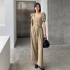 Puff-sleeve Tie-front Jumpsuit