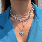 Set Of 3: Layered Heart Chain Necklace