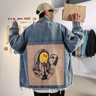 Printed Back Ripped Denim Jacket