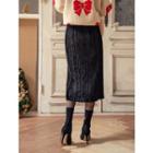 Plus Size Accordion-pleated Velvet Midi Skirt