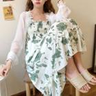 Lace Trim Light Jacket / Spaghetti Strap Maxi Floral Dress