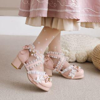 Bow Cross Strap Chunky Heel Sandals