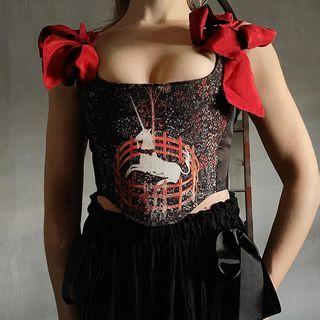 Unicorn Print Cropped Corset Top