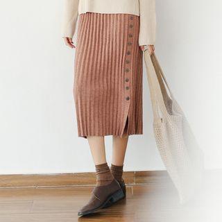 Buttoned Pleated Pencil Skirt